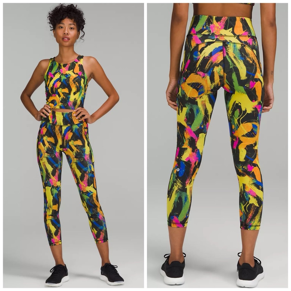 NEW!! Lululemon Undertone Black & Multi Training Invigorate High-Rise Leggings